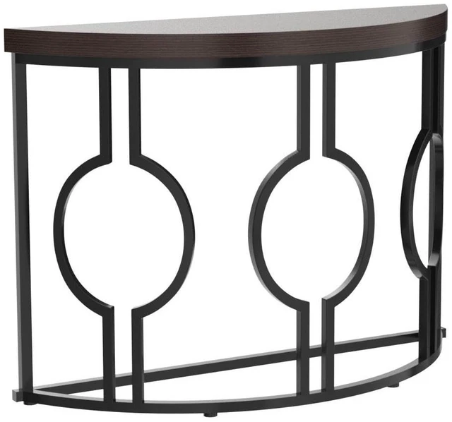 Alt view image 4 of 7 - Half Moon Console Table for Entryway, 43 Inch Industrial Semi Circle Sofa Table with Geometric Base, Wood Accent Table for Living Room, Hallway, Foyer, Entrance, Rustic Brown