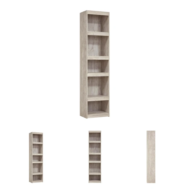 Alt view image 3 of 5 - Willowton 72-Inch Bookcase Pier, Whitewash | Slim 17-inch footprint, 4 open shelves (3 adjustable) for custom display, Sturdy floor-mount design