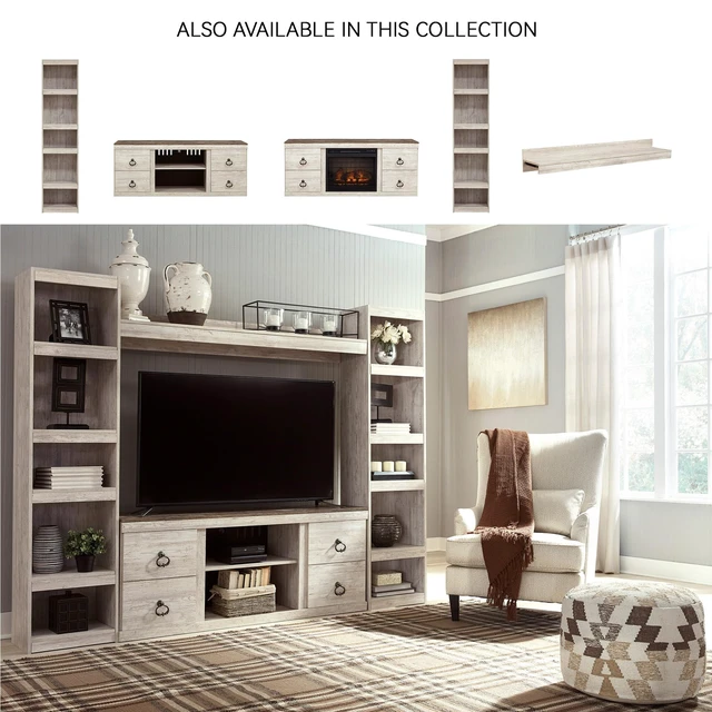 Alt view image 2 of 5 - Willowton 72-Inch Bookcase Pier, Whitewash | Slim 17-inch footprint, 4 open shelves (3 adjustable) for custom display, Sturdy floor-mount design