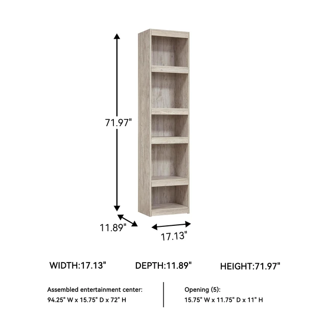 Alt view image 5 of 5 - Willowton 72-Inch Bookcase Pier, Whitewash | Slim 17-inch footprint, 4 open shelves (3 adjustable) for custom display, Sturdy floor-mount design