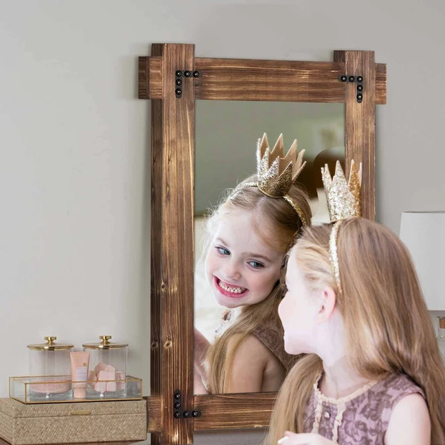 Alt view image 6 of 7 - Rustic Wood Bathroom Mirror 30x20 Inch, Farmhouse Vanity Mirror | Western barn wood accent for half bath, powder room, hallway or above the sink