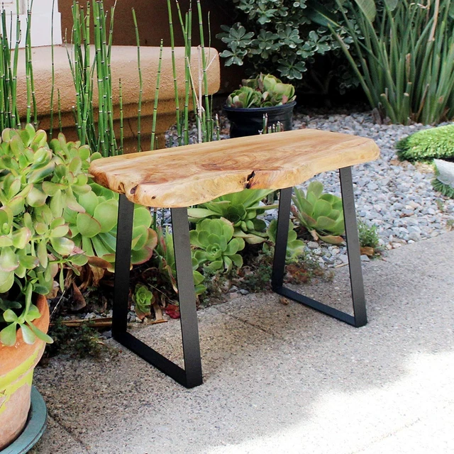Main image of Live Edge Cedar Entryway Bench with Metal Legs, 28" | Live edge cedar bench with sturdy metal legs adds natural warmth and functional seating to entryways and living spaces