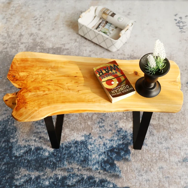 Alt view image 3 of 7 - Live Edge Cedar Entryway Bench with Metal Legs, 28" | Live edge cedar bench with sturdy metal legs adds natural warmth and functional seating to entryways and living spaces