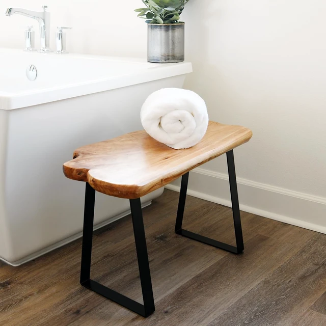 Alt view image 2 of 7 - Live Edge Cedar Entryway Bench with Metal Legs, 28" | Live edge cedar bench with sturdy metal legs adds natural warmth and functional seating to entryways and living spaces