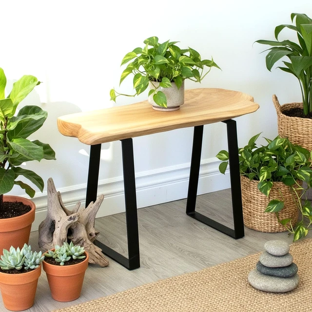 Alt view image 5 of 7 - Live Edge Cedar Entryway Bench with Metal Legs, 28" | Live edge cedar bench with sturdy metal legs adds natural warmth and functional seating to entryways and living spaces