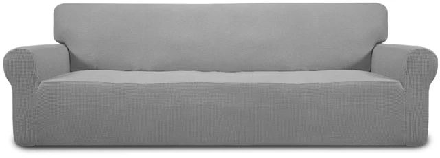 Main image of Stretch 4 Seater Oversized Sofa Couch Cover Light Gray | 1-Piece Extra X-large Sofa Cover Furniture Protector Couch Soft with Bottom for Kids, Spandex Jacquard