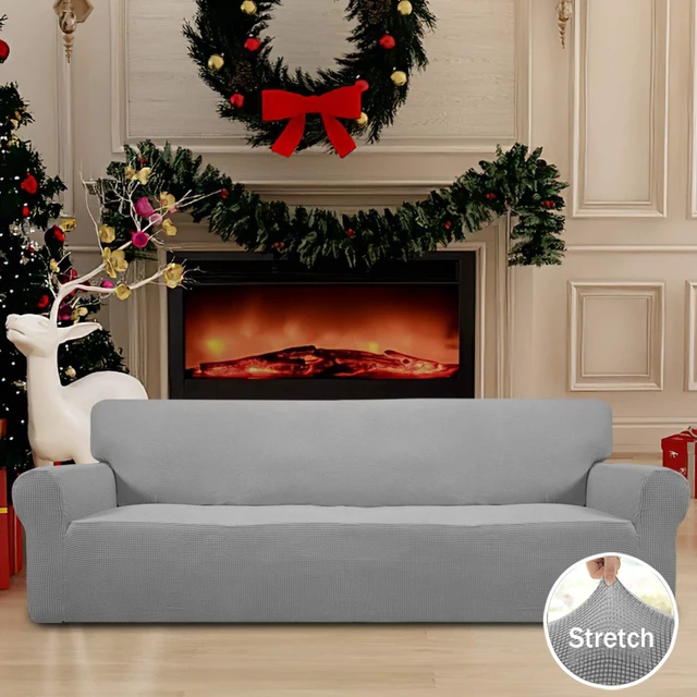 Alt view image 2 of 7 - Stretch 4 Seater Oversized Sofa Couch Cover Light Gray | 1-Piece Extra X-large Sofa Cover Furniture Protector Couch Soft with Bottom for Kids, Spandex Jacquard