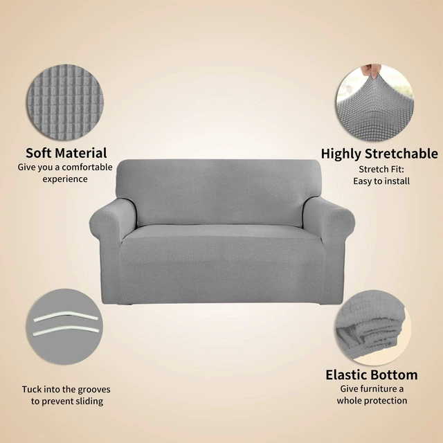 Alt view image 4 of 7 - Stretch 4 Seater Oversized Sofa Couch Cover Light Gray | 1-Piece Extra X-large Sofa Cover Furniture Protector Couch Soft with Bottom for Kids, Spandex Jacquard