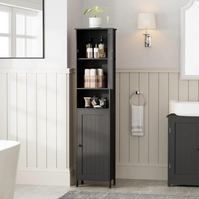 Alt view image 2 of 7 - Tall Bathroom Storage Cabinet with 2 Doors, Slim Bathroom Cabinet | Narrow Storage Cabinet with Adjustable Shelves, Reversible Door, Easy Assembly, for Bathroom, Living Room, Black, 15.7''W