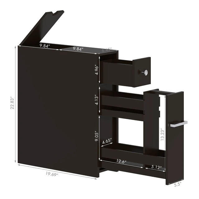 Alt view image 6 of 6 - Small Bathroom Storage Cabinet with Toilet Paper Holder, Espresso | Slide-Out Drawers, Hidden Top Compartment, Toilet Paper Storage, Slim Freestanding Design for Bathrooms and Narrow Spaces