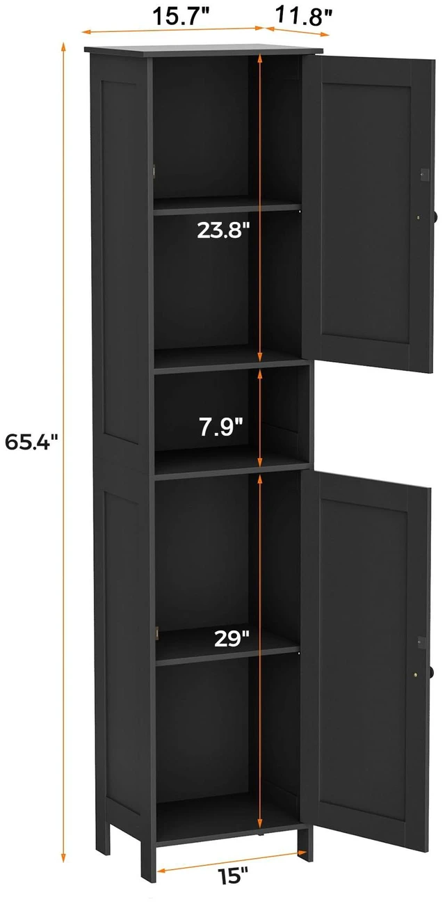 Alt view image 3 of 7 - Tall Bathroom Storage Cabinet with 2 Doors, Slim Bathroom Cabinet | Narrow Storage Cabinet with Adjustable Shelves, Reversible Door, Easy Assembly, for Bathroom, Living Room, Black, 15.7''W