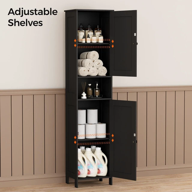 Alt view image 5 of 7 - Tall Bathroom Storage Cabinet with 2 Doors, Slim Bathroom Cabinet | Narrow Storage Cabinet with Adjustable Shelves, Reversible Door, Easy Assembly, for Bathroom, Living Room, Black, 15.7''W