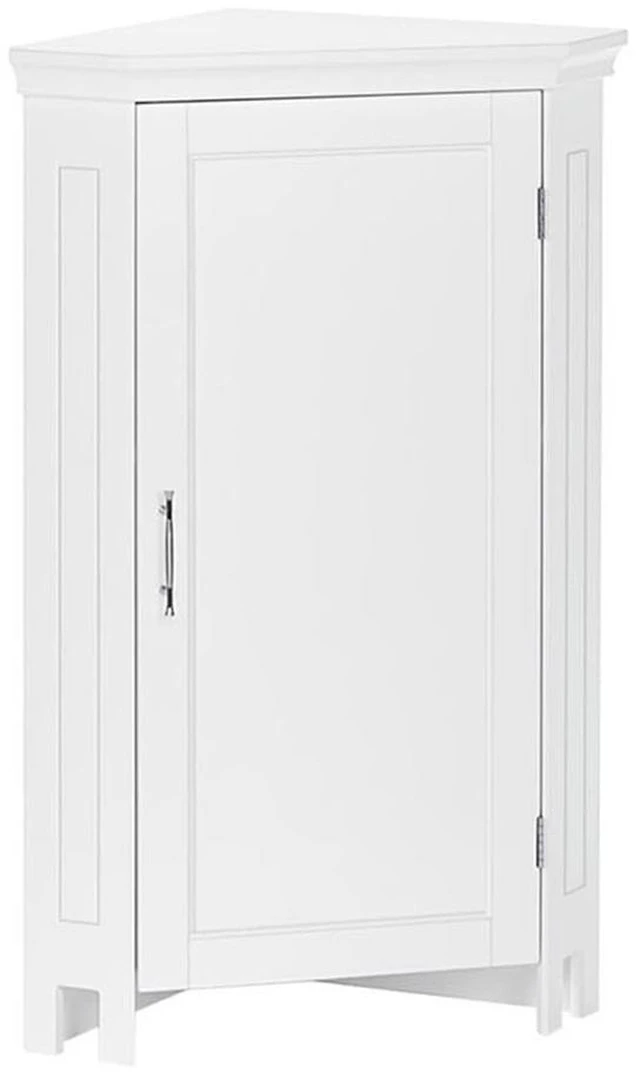 Main image of Somerset Bathroom Corner Floor Linen Storage Cabinet, White | Bath Organizer with Adjustable Interior Shelf, Door, Two-Tone Handle, Coved Top Detailing, Painted MDF, Laundry Storage