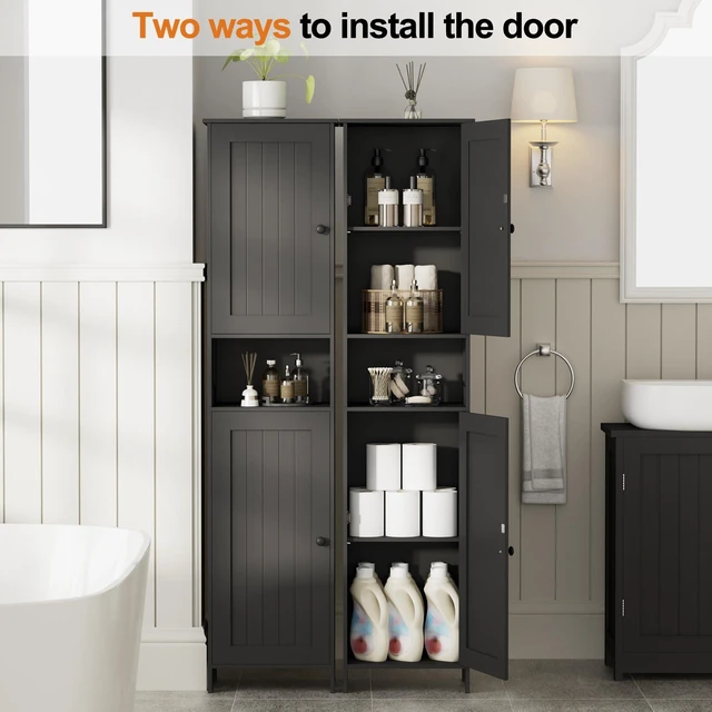 Alt view image 6 of 7 - Tall Bathroom Storage Cabinet with 2 Doors, Slim Bathroom Cabinet | Narrow Storage Cabinet with Adjustable Shelves, Reversible Door, Easy Assembly, for Bathroom, Living Room, Black, 15.7''W