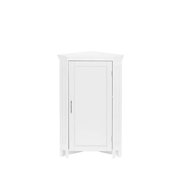 Alt view image 5 of 7 - Somerset Bathroom Corner Floor Linen Storage Cabinet, White | Bath Organizer with Adjustable Interior Shelf, Door, Two-Tone Handle, Coved Top Detailing, Painted MDF, Laundry Storage