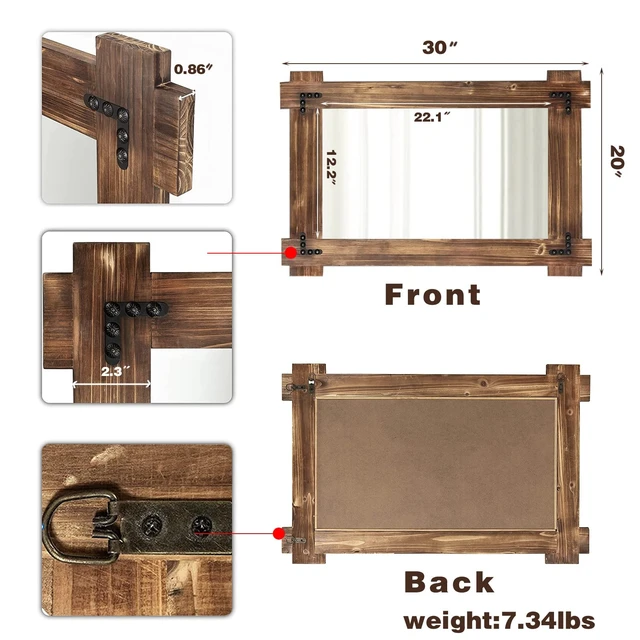 Alt view image 5 of 7 - Rustic Wood Bathroom Mirror 30x20 Inch, Farmhouse Vanity Mirror | Western barn wood accent for half bath, powder room, hallway or above the sink