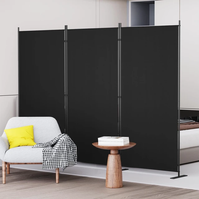 Alt view image 5 of 7 - 3 Panels Room Divider, 6 Ft Tall Indoor Folding Privacy Screen, Portable Partition Separator, Freestanding Separation Temporary Wall for Office, Bedroom, 102" W X 71" H, Black
