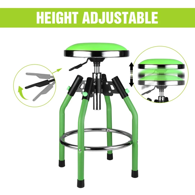 Alt view image 3 of 7 - Garage Bar Stool, Heavy Duty Adjustable Hydraulic Shop Stool, 29in to 33. 86in, 330-Pound Capacity, Green