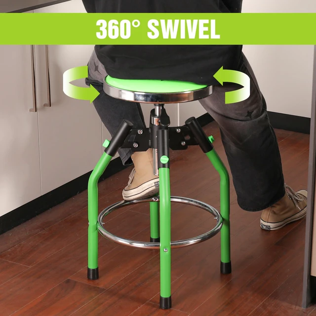 Alt view image 6 of 7 - Garage Bar Stool, Heavy Duty Adjustable Hydraulic Shop Stool, 29in to 33. 86in, 330-Pound Capacity, Green