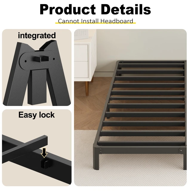 Alt view image 7 of 7 - 8 Inch Full Bed Frame with Rounded Corner Legs | Heavy Duty Full Size Metal Platform Bed Frame No Box Spring Needed, Easy Assembly,Noise Free, Black