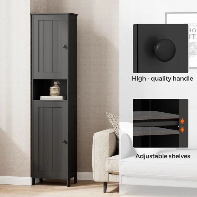 Alt view image 7 of 7 - Tall Bathroom Storage Cabinet with 2 Doors, Slim Bathroom Cabinet | Narrow Storage Cabinet with Adjustable Shelves, Reversible Door, Easy Assembly, for Bathroom, Living Room, Black, 15.7''W