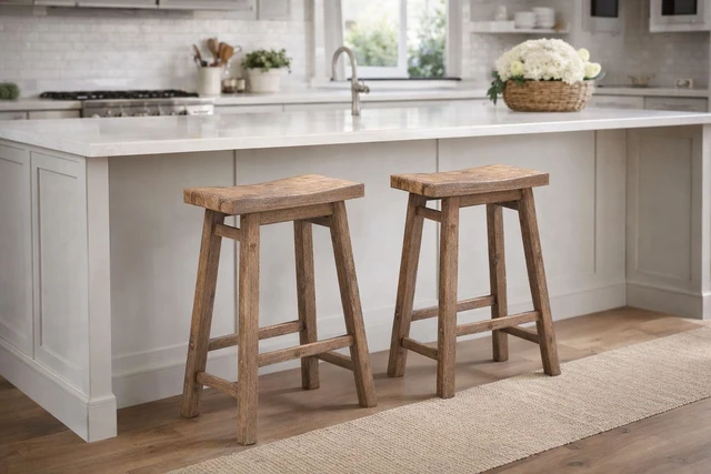 Alt view image 6 of 7 - Backless Saddle Counter Stools - Weathered Barn - Set of 2