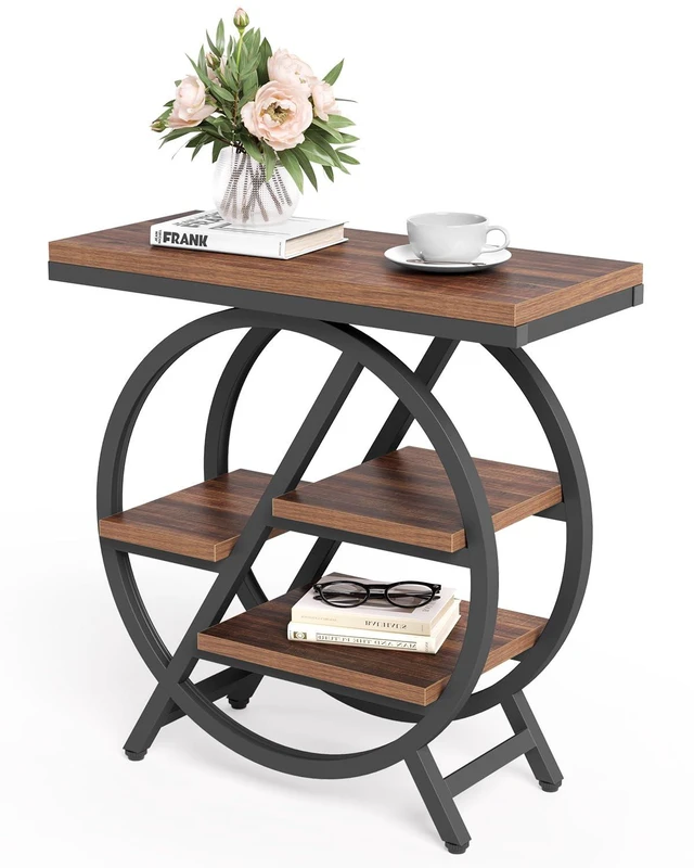 Main image of End Table, Narrow Side Table with 4-Tier Large Storage Space | Modern Bedside Table for Living Room, Home Office, Bedroom, Brown