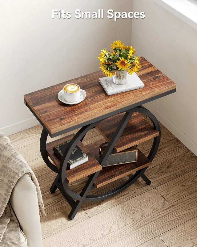 Alt view image 5 of 7 - End Table, Narrow Side Table with 4-Tier Large Storage Space | Modern Bedside Table for Living Room, Home Office, Bedroom, Brown