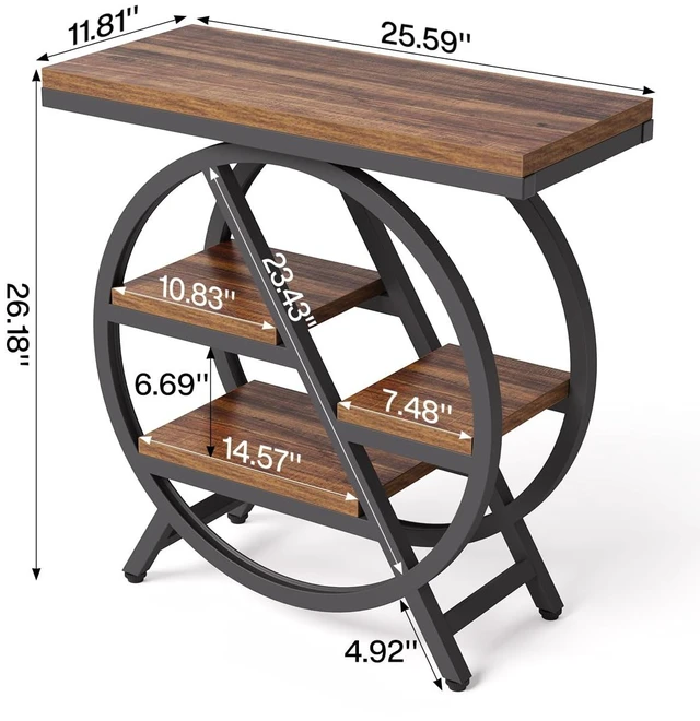 Alt view image 6 of 7 - End Table, Narrow Side Table with 4-Tier Large Storage Space | Modern Bedside Table for Living Room, Home Office, Bedroom, Brown