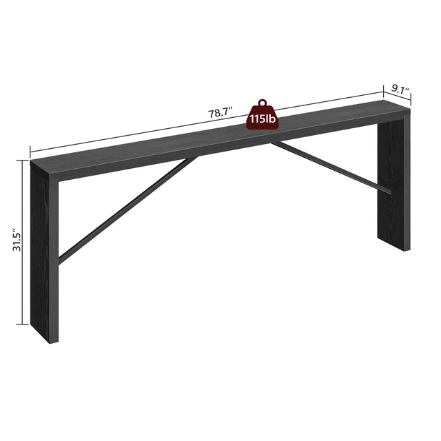 Alt view image 2 of 7 - Console Table, 78.7"Long Sofa Table Behind Couch, Black CTHB20801 | Black Entryway Table, Modern Design, Angled Metal Frame,Long Wall Sofa Table, Industrial, for Hallway, Foyer, Living Room