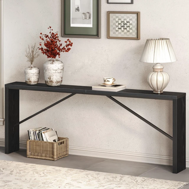 Main image of Console Table, 78.7"Long Sofa Table Behind Couch, Black CTHB20801 | Black Entryway Table, Modern Design, Angled Metal Frame,Long Wall Sofa Table, Industrial, for Hallway, Foyer, Living Room