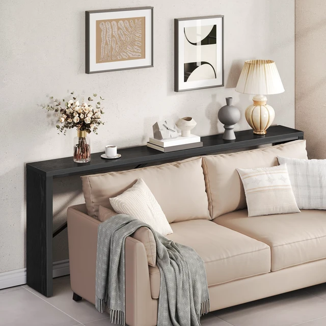 Alt view image 4 of 7 - Console Table, 78.7"Long Sofa Table Behind Couch, Black CTHB20801 | Black Entryway Table, Modern Design, Angled Metal Frame,Long Wall Sofa Table, Industrial, for Hallway, Foyer, Living Room