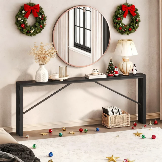 Alt view image 5 of 7 - Console Table, 78.7"Long Sofa Table Behind Couch, Black CTHB20801 | Black Entryway Table, Modern Design, Angled Metal Frame,Long Wall Sofa Table, Industrial, for Hallway, Foyer, Living Room
