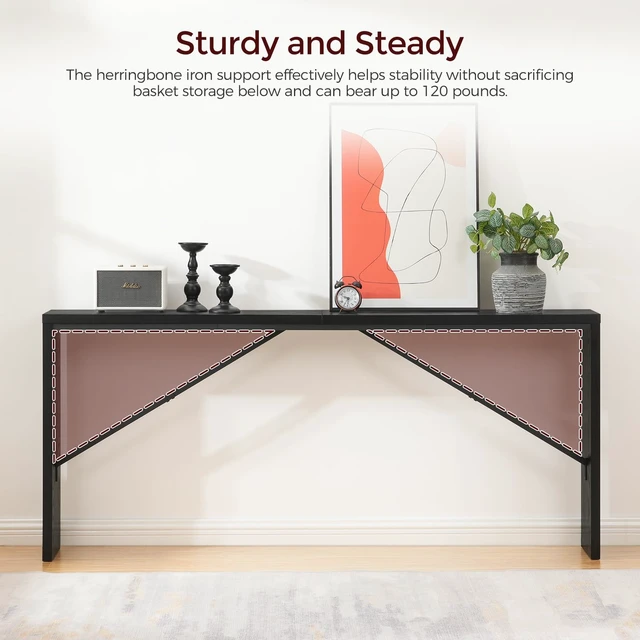 Alt view image 7 of 7 - Console Table, 78.7"Long Sofa Table Behind Couch, Black CTHB20801 | Black Entryway Table, Modern Design, Angled Metal Frame,Long Wall Sofa Table, Industrial, for Hallway, Foyer, Living Room