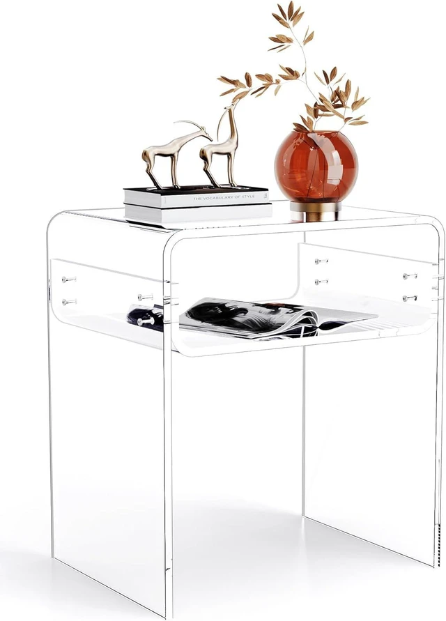 Main image of Clear Acrylic End Table 2-Tier Bedside nightstand for Living Room Bedroom Home Decor (Clear)