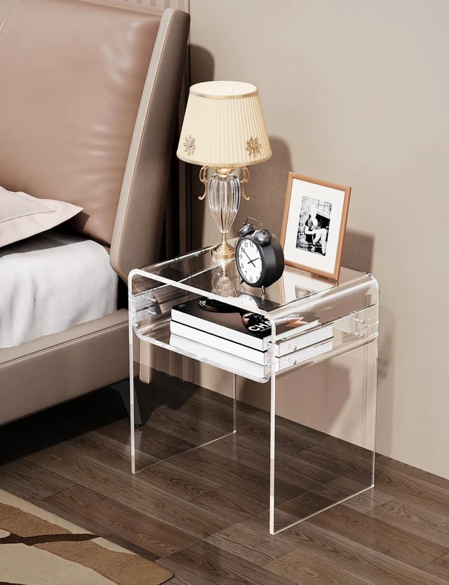 Alt view image 2 of 7 - Clear Acrylic End Table 2-Tier Bedside nightstand for Living Room Bedroom Home Decor (Clear)