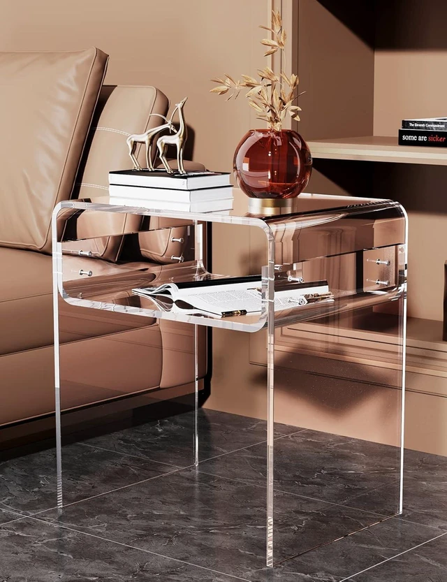Alt view image 4 of 7 - Clear Acrylic End Table 2-Tier Bedside nightstand for Living Room Bedroom Home Decor (Clear)