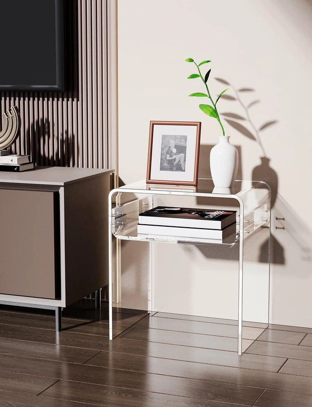 Alt view image 5 of 7 - Clear Acrylic End Table 2-Tier Bedside nightstand for Living Room Bedroom Home Decor (Clear)