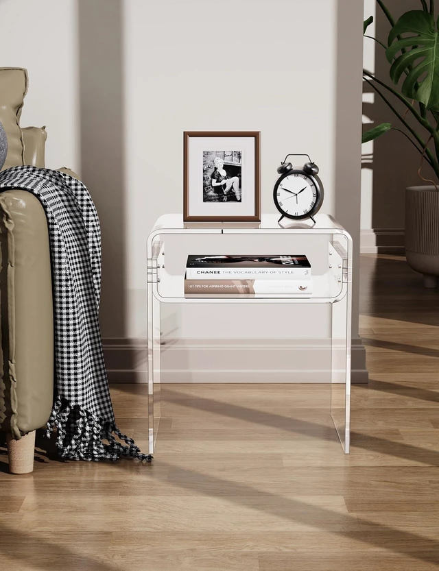 Alt view image 6 of 7 - Clear Acrylic End Table 2-Tier Bedside nightstand for Living Room Bedroom Home Decor (Clear)