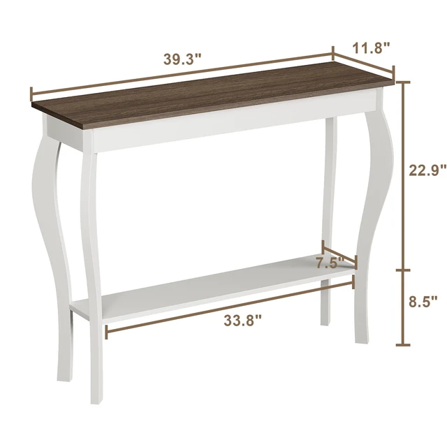 Alt view image 2 of 7 - 39" Narrow Farmhouse Entryway Table with Storage Shelf, Soft White | Console Table with Curved Legs, Chic Accent Sofa Table with Shelves for Entryway, Living Room, Hallway