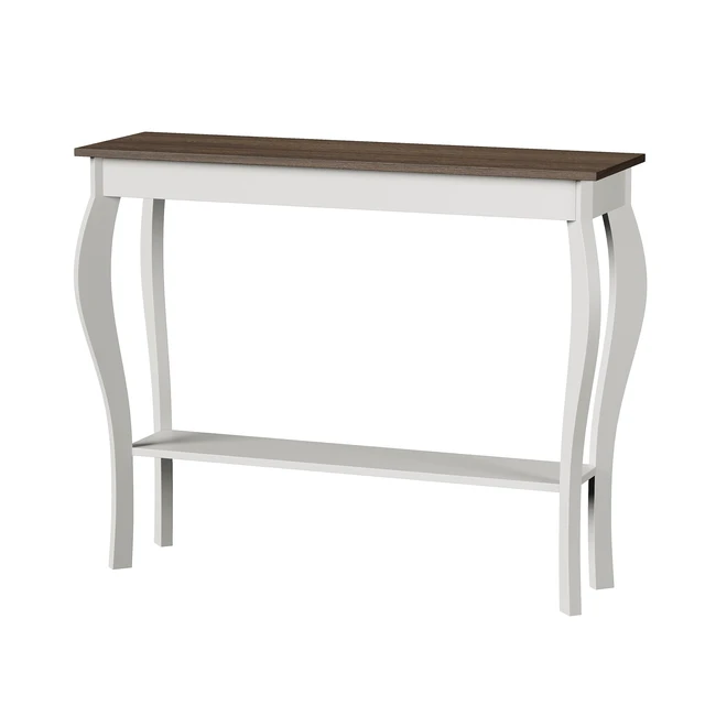 Alt view image 7 of 7 - 39" Narrow Farmhouse Entryway Table with Storage Shelf, Soft White | Console Table with Curved Legs, Chic Accent Sofa Table with Shelves for Entryway, Living Room, Hallway