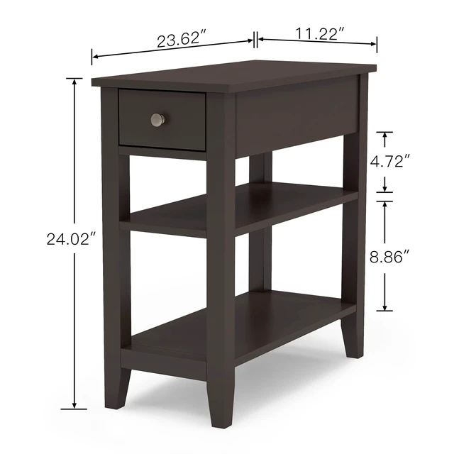 Alt view image 4 of 6 - Side Table Living Room with Drawer and Shelf | Narrow End Table, 3-Tier Sofa End Table, Small Space, Espresso