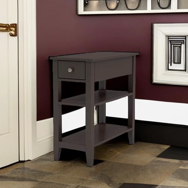 Alt view image 5 of 6 - Side Table Living Room with Drawer and Shelf | Narrow End Table, 3-Tier Sofa End Table, Small Space, Espresso