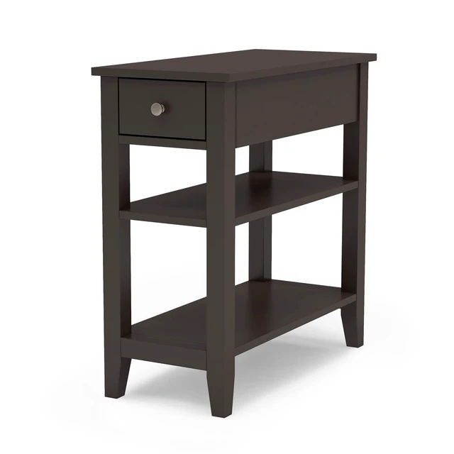 Alt view image 6 of 6 - Side Table Living Room with Drawer and Shelf | Narrow End Table, 3-Tier Sofa End Table, Small Space, Espresso