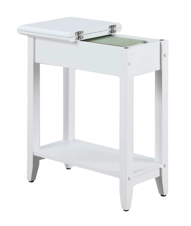 Alt view image 3 of 6 - American Heritage Flip Top End Table 23.25" - Classic Narrow Chairside Accent with Hidden Storage & Lower Shelf for Traditional, Modern Living Room, White