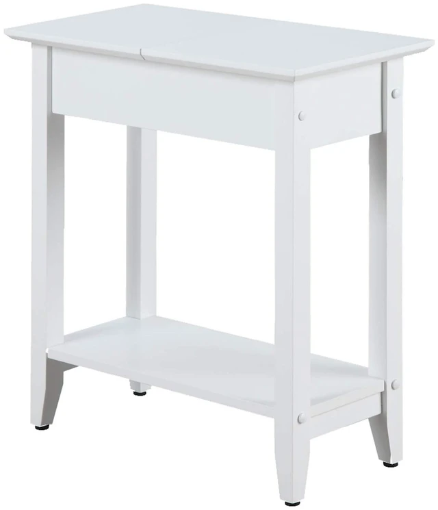 Main image of American Heritage Flip Top End Table 23.25" - Classic Narrow Chairside Accent with Hidden Storage & Lower Shelf for Traditional, Modern Living Room, White