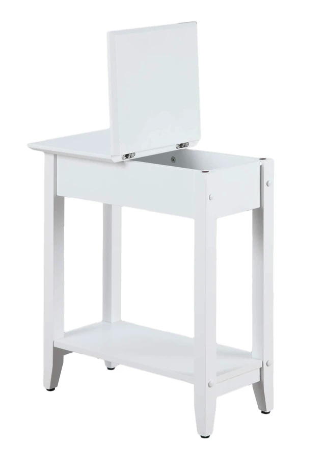 Alt view image 6 of 6 - American Heritage Flip Top End Table 23.25" - Classic Narrow Chairside Accent with Hidden Storage & Lower Shelf for Traditional, Modern Living Room, White