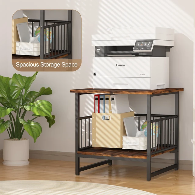 Alt view image 4 of 7 - End Table, Industrial Side Table with 2-Tire Storage Shelf, 180LBS Mini Fridge Stand with Adjustable Feet, 24"x24" Wood Night Stand Small Bedside Table for Living Room Bedroom, Brown