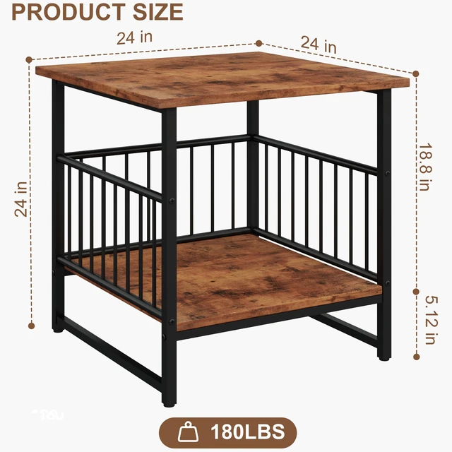 Alt view image 3 of 7 - End Table, Industrial Side Table with 2-Tire Storage Shelf, 180LBS Mini Fridge Stand with Adjustable Feet, 24"x24" Wood Night Stand Small Bedside Table for Living Room Bedroom, Brown