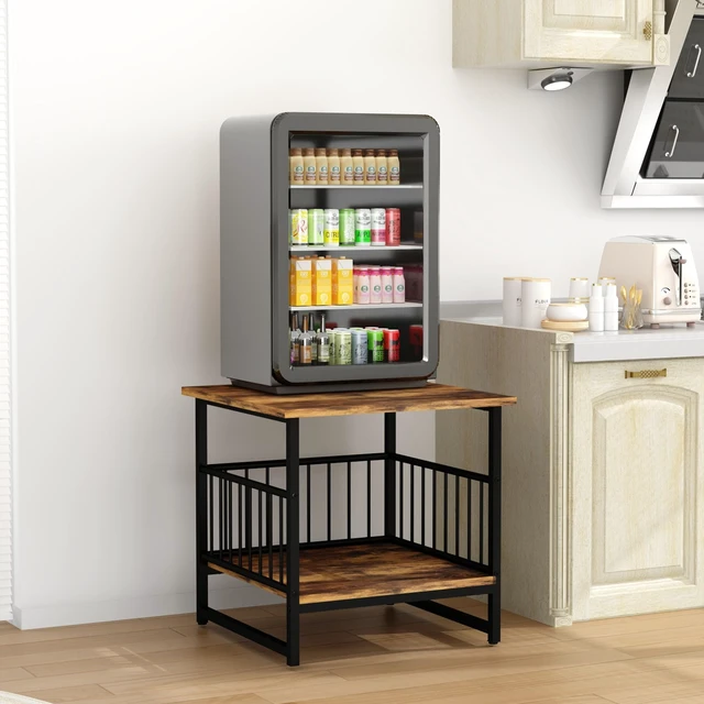 Alt view image 6 of 7 - End Table, Industrial Side Table with 2-Tire Storage Shelf, 180LBS Mini Fridge Stand with Adjustable Feet, 24"x24" Wood Night Stand Small Bedside Table for Living Room Bedroom, Brown